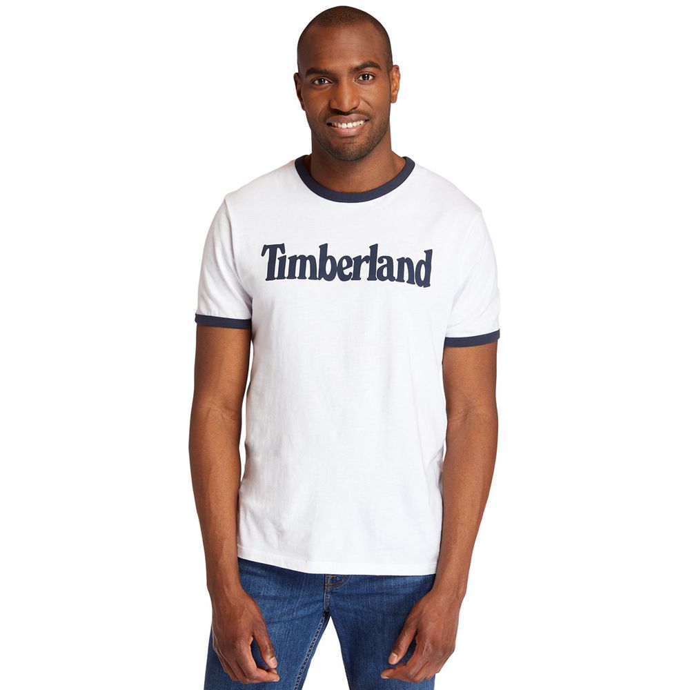 Camisetas Timberland Hombre Tbl® Linear Logo Ringer Blancas - Chile HXW-378064